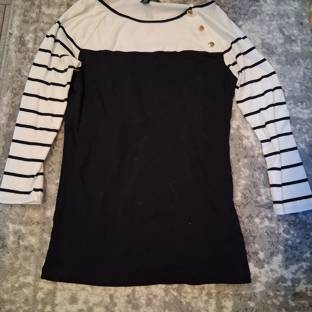 Ralph Lauren Black and White Striped Long Sleeve Top